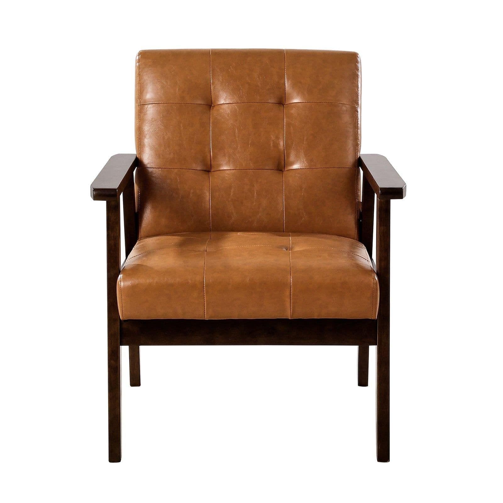 image-VEVOR Accent Chair, Mid Century Modern Armchair with Solid Wood Frame and Non-Slip Legs, Upholstered Leisure Chair with PU Leather and Soft Cushion, for Living Room, Bedroom, Office