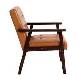 image-VEVOR Accent Chair, Mid Century Modern Armchair with Solid Wood Frame and Non-Slip Legs, Upholstered Leisure Chair with PU Leather and Soft Cushion, for Living Room, Bedroom, Office