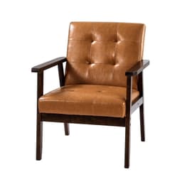 image-VEVOR Accent Chair, Mid Century Modern Armchair with Solid Wood Frame and Non-Slip Legs, Upholstered Leisure Chair with PU Leather and Soft Cushion, for Living Room, Bedroom, Office