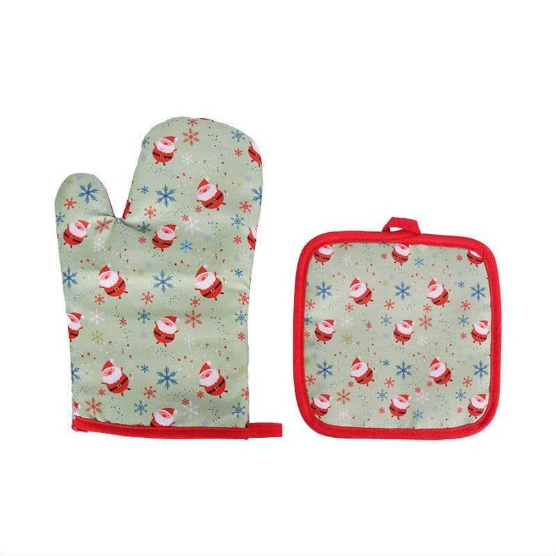 image-Fashion Santa Claus Microwave Insulation Pad 2-piece Oven Baking Gloves