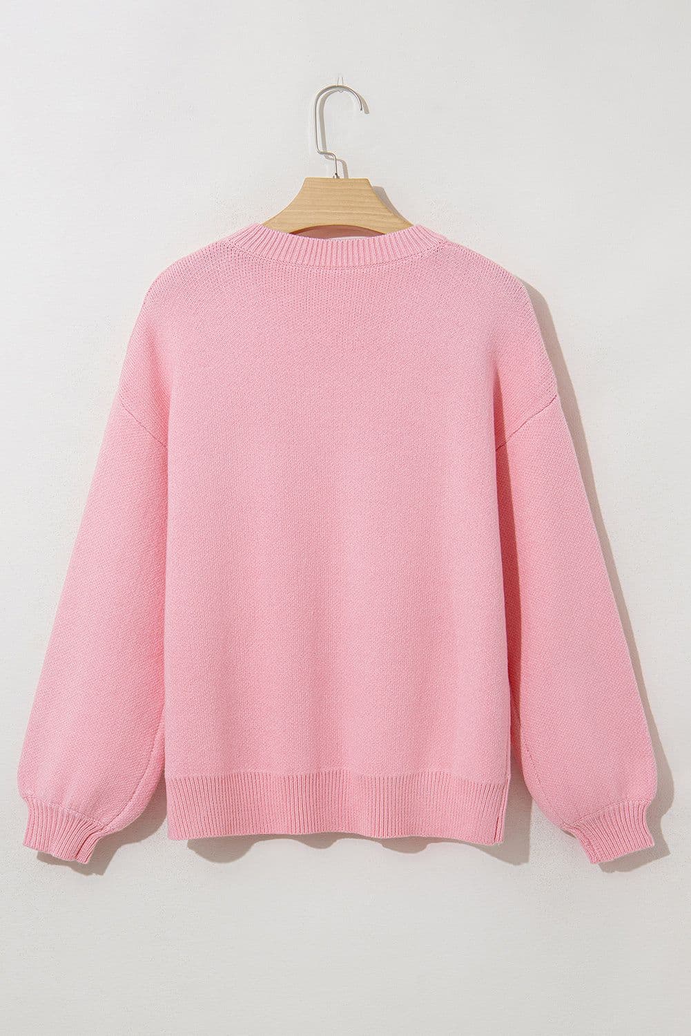 image-Pink Bow Graphic Drop Shoulder Sweater