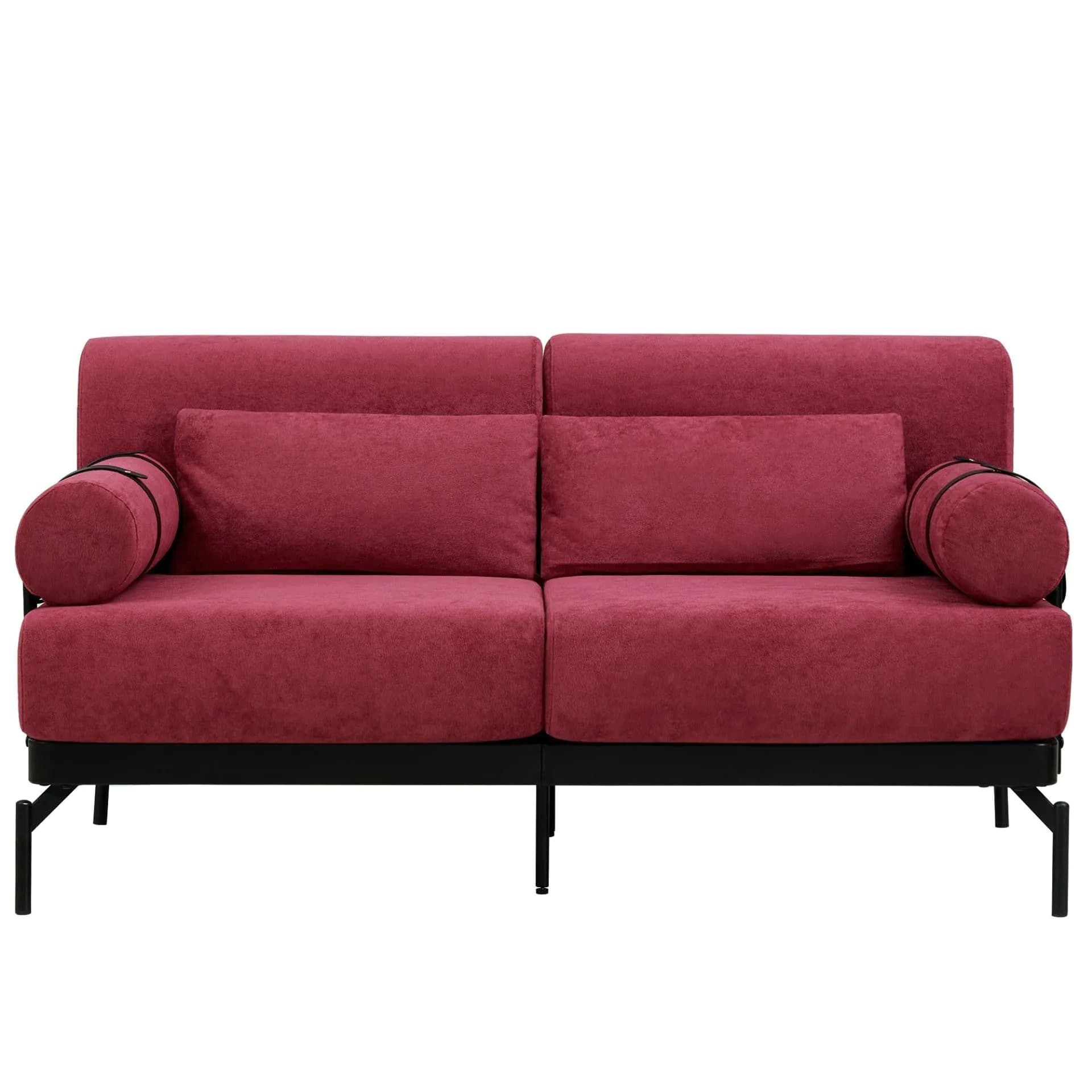 image-Modern Loveseat Sofa 59' Sofa Couch 2-Seater with USB Ports, Unique Cylindrical Armrests, Red Chenille