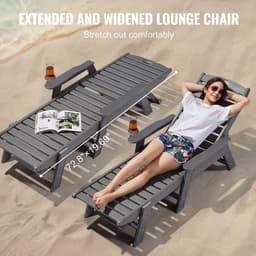 image-VEVOR Chaise Lounge Chair, 400 lbs Weight Capacity, 6 Positions Adjustable Patio Lounge Chair, Outdoor HDPE Lounge Chair with Backrest & Cup Holder, for Pool Poolside Deck Backyard Lawn, Gray