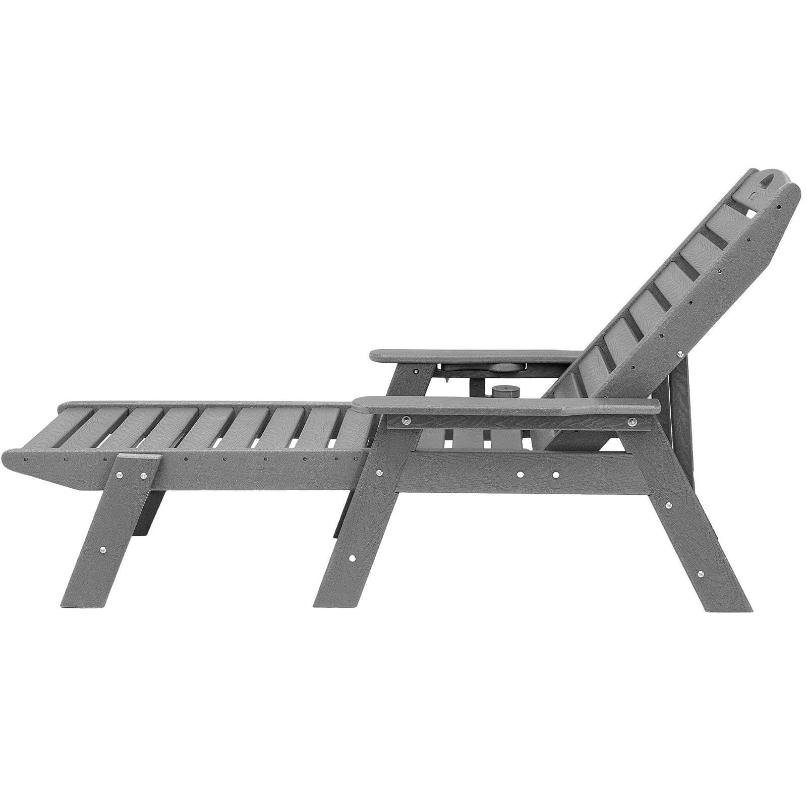image-VEVOR Chaise Lounge Chair, 400 lbs Weight Capacity, 6 Positions Adjustable Patio Lounge Chair, Outdoor HDPE Lounge Chair with Backrest & Cup Holder, for Pool Poolside Deck Backyard Lawn, Gray