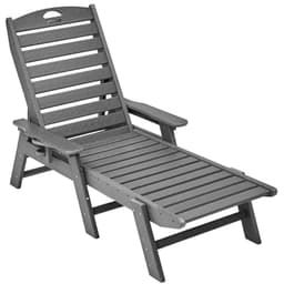 image-VEVOR Chaise Lounge Chair, 400 lbs Weight Capacity, 6 Positions Adjustable Patio Lounge Chair, Outdoor HDPE Lounge Chair with Backrest & Cup Holder, for Pool Poolside Deck Backyard Lawn, Gray