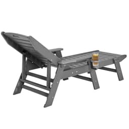 image-VEVOR Chaise Lounge Chair, 400 lbs Weight Capacity, 6 Positions Adjustable Patio Lounge Chair, Outdoor HDPE Lounge Chair with Backrest & Cup Holder, for Pool Poolside Deck Backyard Lawn, Gray