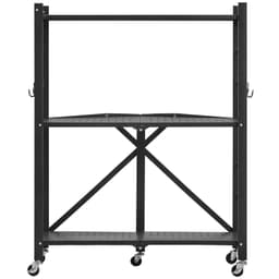 image-VEVOR 3-Tier Foldable Metal Storage Shelf with Wheels - Black