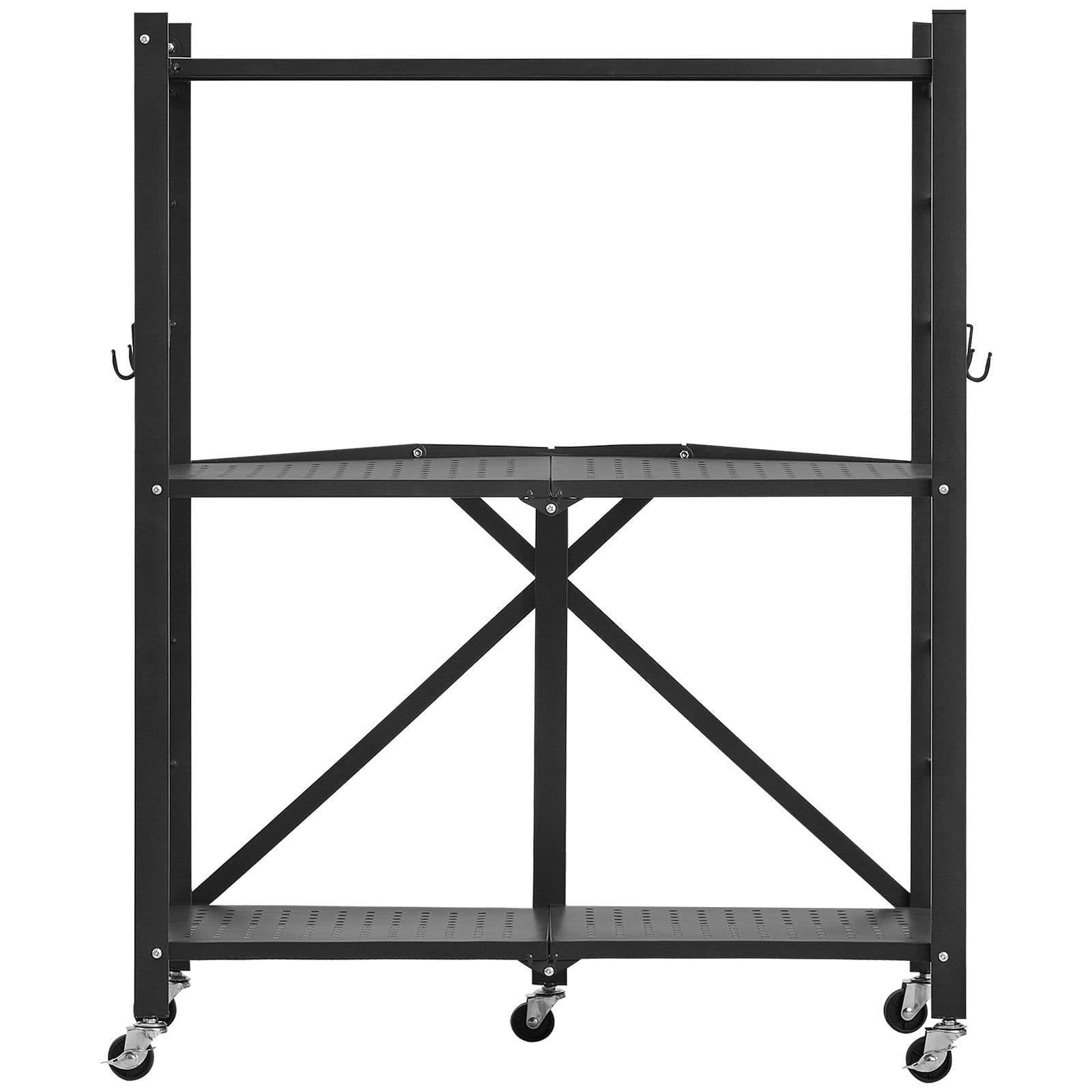 image-VEVOR 3-Tier Foldable Metal Storage Shelf with Wheels - Black