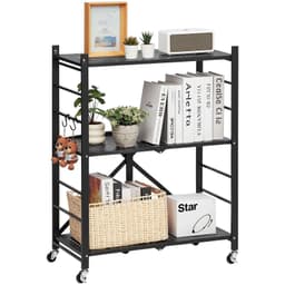 image-VEVOR 3-Tier Foldable Metal Storage Shelf with Wheels - Black