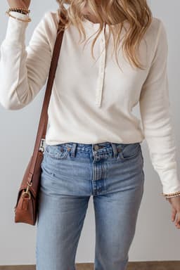 image-White Waffle Half Button Long Sleeve Top (65 characters)