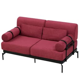 image-Modern Loveseat Sofa 59' Sofa Couch 2-Seater with USB Ports, Unique Cylindrical Armrests, Red Chenille