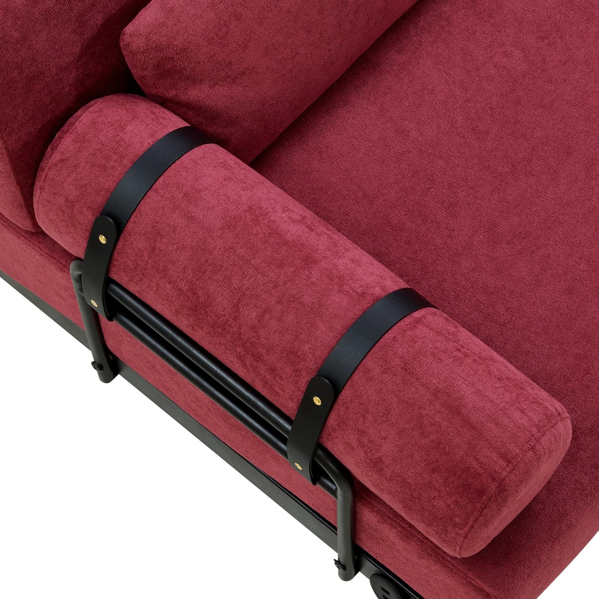 image-Modern Loveseat Sofa 59' Sofa Couch 2-Seater with USB Ports, Unique Cylindrical Armrests, Red Chenille