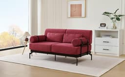 image-Modern Loveseat Sofa 59' Sofa Couch 2-Seater with USB Ports, Unique Cylindrical Armrests, Red Chenille