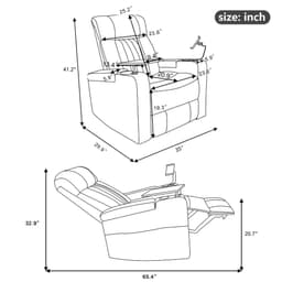 image-Premium Power Recliner with Storage Arms, Cupholders, Swivel Tray Table and Cell Phone Stand, Brown PU Leather, 35'' x 29.9'' x 41.2''