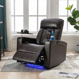 image-Premium Power Recliner with Storage Arms, Cupholders, Swivel Tray Table and Cell Phone Stand, Brown PU Leather, 35'' x 29.9'' x 41.2''