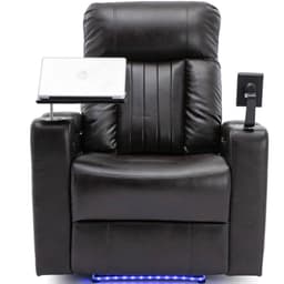 image-Premium Power Recliner with Storage Arms, Cupholders, Swivel Tray Table and Cell Phone Stand, Brown PU Leather, 35'' x 29.9'' x 41.2''