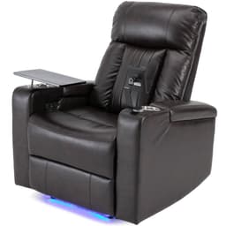 image-Premium Power Recliner with Storage Arms, Cupholders, Swivel Tray Table and Cell Phone Stand, Brown PU Leather, 35'' x 29.9'' x 41.2''