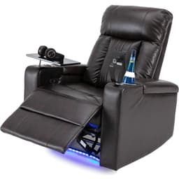 image-Premium Power Recliner with Storage Arms, Cupholders, Swivel Tray Table and Cell Phone Stand, Brown PU Leather, 35'' x 29.9'' x 41.2''