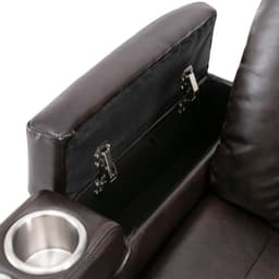 image-Premium Power Recliner with Storage Arms, Cupholders, Swivel Tray Table and Cell Phone Stand, Brown PU Leather, 35'' x 29.9'' x 41.2''