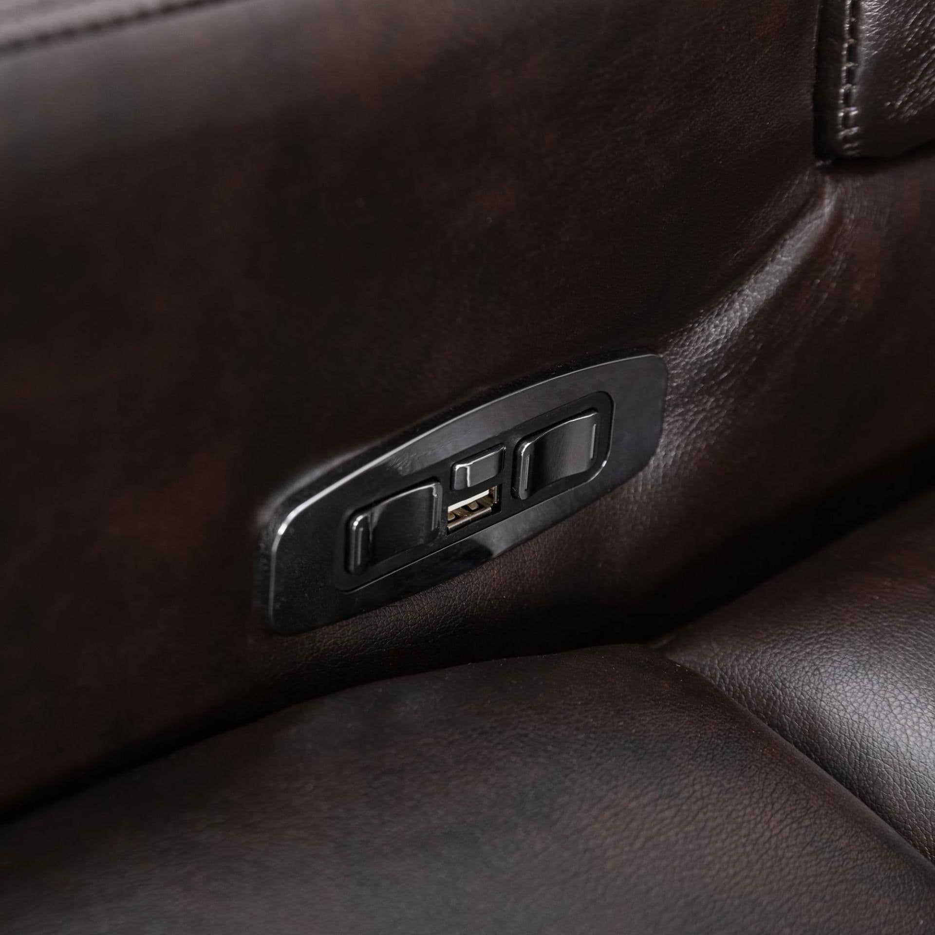 image-Premium Power Recliner with Storage Arms, Cupholders, Swivel Tray Table and Cell Phone Stand, Brown PU Leather, 35'' x 29.9'' x 41.2''