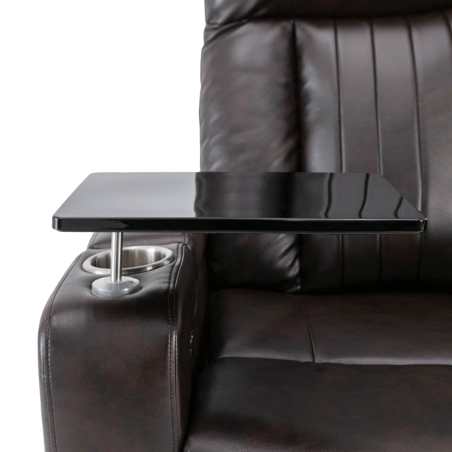 image-Premium Power Recliner with Storage Arms, Cupholders, Swivel Tray Table and Cell Phone Stand, Brown PU Leather, 35'' x 29.9'' x 41.2''