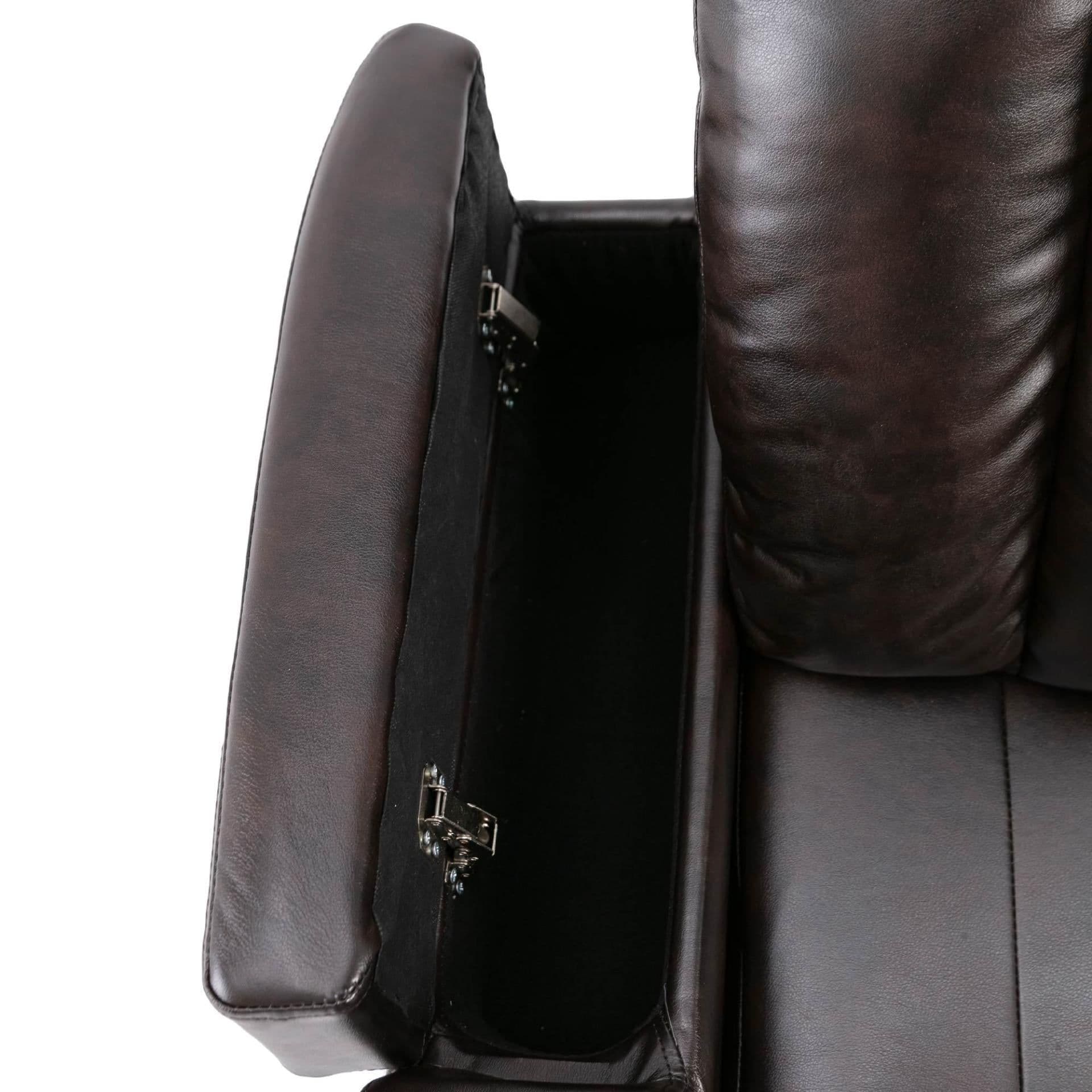 image-Premium Power Recliner with Storage Arms, Cupholders, Swivel Tray Table and Cell Phone Stand, Brown PU Leather, 35'' x 29.9'' x 41.2''