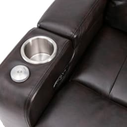 image-Premium Power Recliner with Storage Arms, Cupholders, Swivel Tray Table and Cell Phone Stand, Brown PU Leather, 35'' x 29.9'' x 41.2''