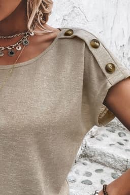 image-Smoke Gray Batwing Sleeve Casual Tee - Button Detail, Versatile