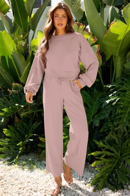 image-Flamingo Crop Pullover Wide Leg Pants Set - 2 Piece