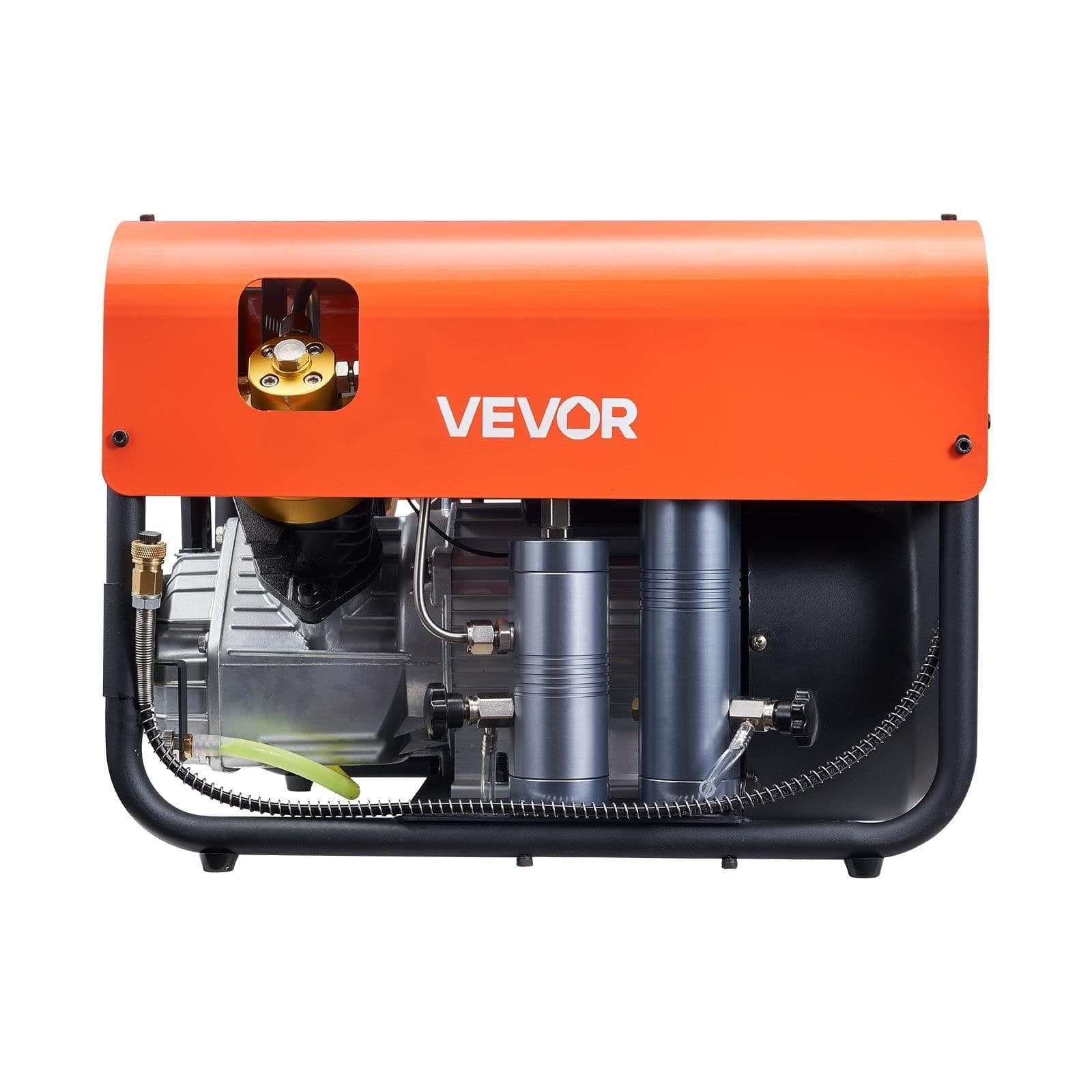 image-VEVOR PCP Air Compressor, 4500PSI/30Mpa Diving Scuba Tank Air Compressor, Double Cylinder Auto-Stop PCP Diving Compressor with Built-in Water & Fan Cooling System for Paintball, Air Rifle, Scuba Tanks