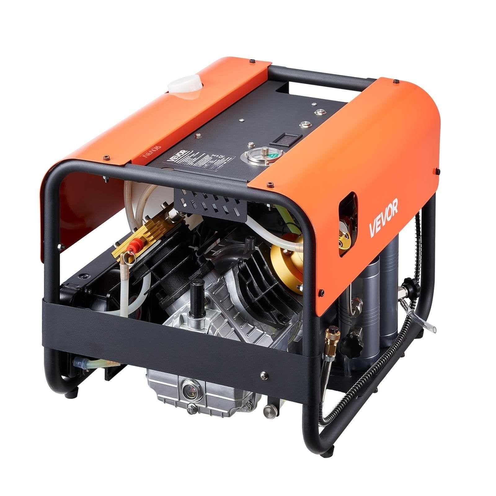 image-VEVOR PCP Air Compressor, 4500PSI/30Mpa Diving Scuba Tank Air Compressor, Double Cylinder Auto-Stop PCP Diving Compressor with Built-in Water & Fan Cooling System for Paintball, Air Rifle, Scuba Tanks