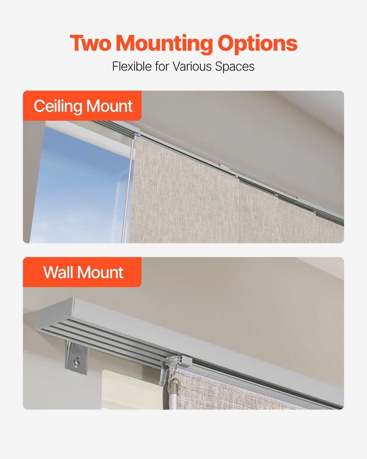 image-VEVOR Panel Track Blinds, Extendable Track from 45.8 in to 86 in W, Trimmable Panel Curtains Up to 96 in H, Vertical Blackout Panel Blinds for Sliding Doors, Patio Doors, Room Divider, Windows, Brown