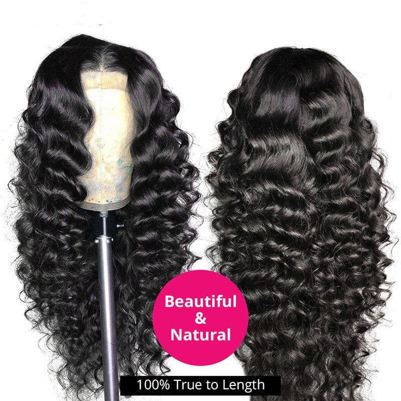 image-Human Hair Loose Deep Lace Frontal Wigs 13x4 Headgear