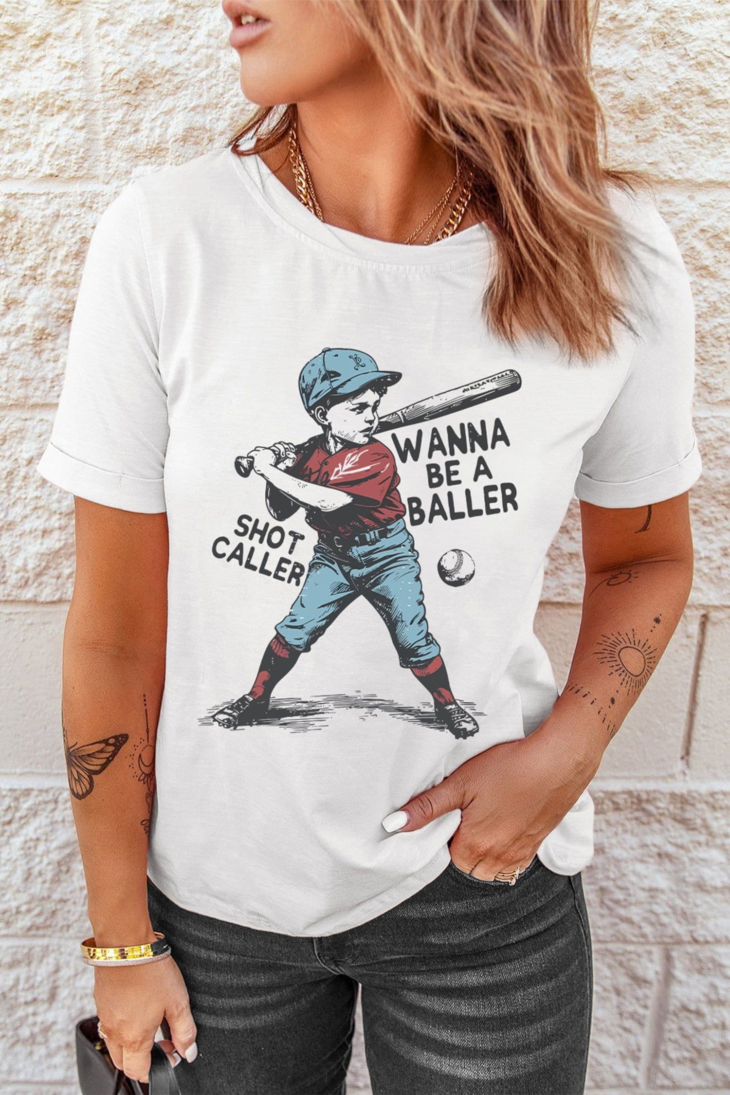 image-White Graphic Tee - Shot Caller Wanna Be Baller