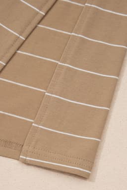 image-Khaki Stripe Casual Short Sleeve Side Slit Maxi T Shirt Dress