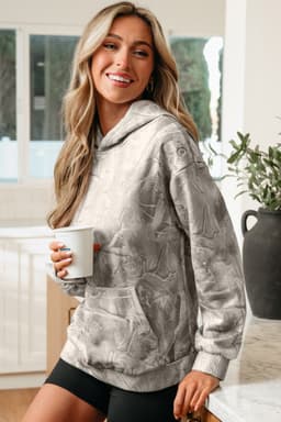 image-Beige Camouflage Woodland Print Oversized Sporty Hoodie