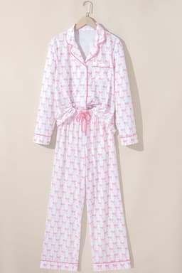 image-Sky Blue Bow Print Pajama Set Long Sleeve