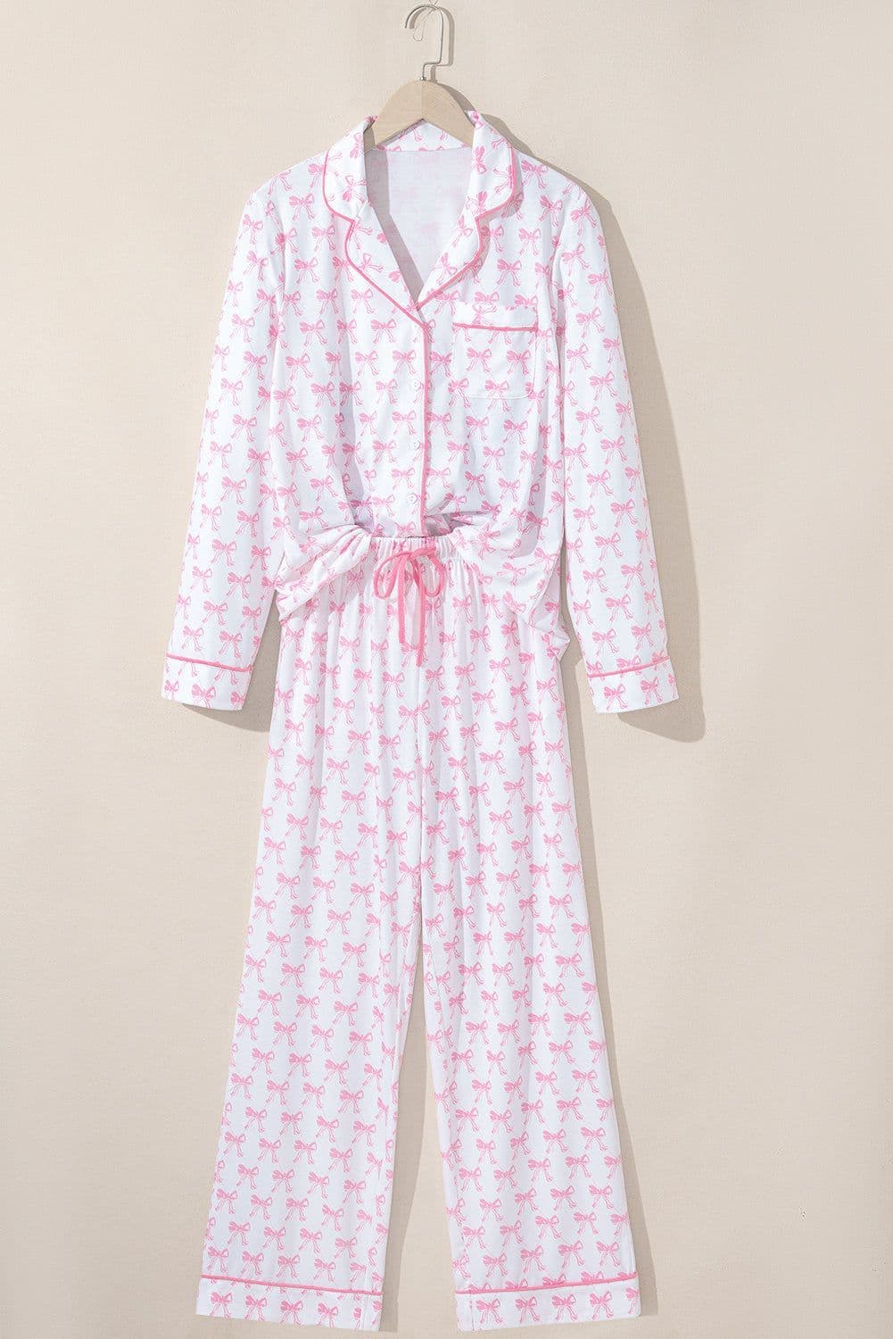 image-Sky Blue Bow Print Pajama Set Long Sleeve