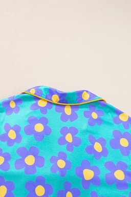 image-Green Flower Print Short Sleeve Pajamas Set