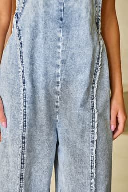 image-Beau Blue Light Wash Frayed Wide Leg Denim Overall