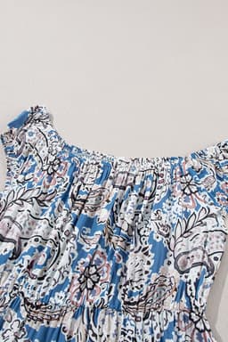 image-Blue Boho Paisley Print Off Shoulder Maxi Dress