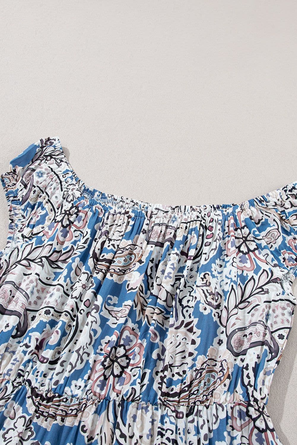 image-Blue Boho Paisley Print Off Shoulder Maxi Dress