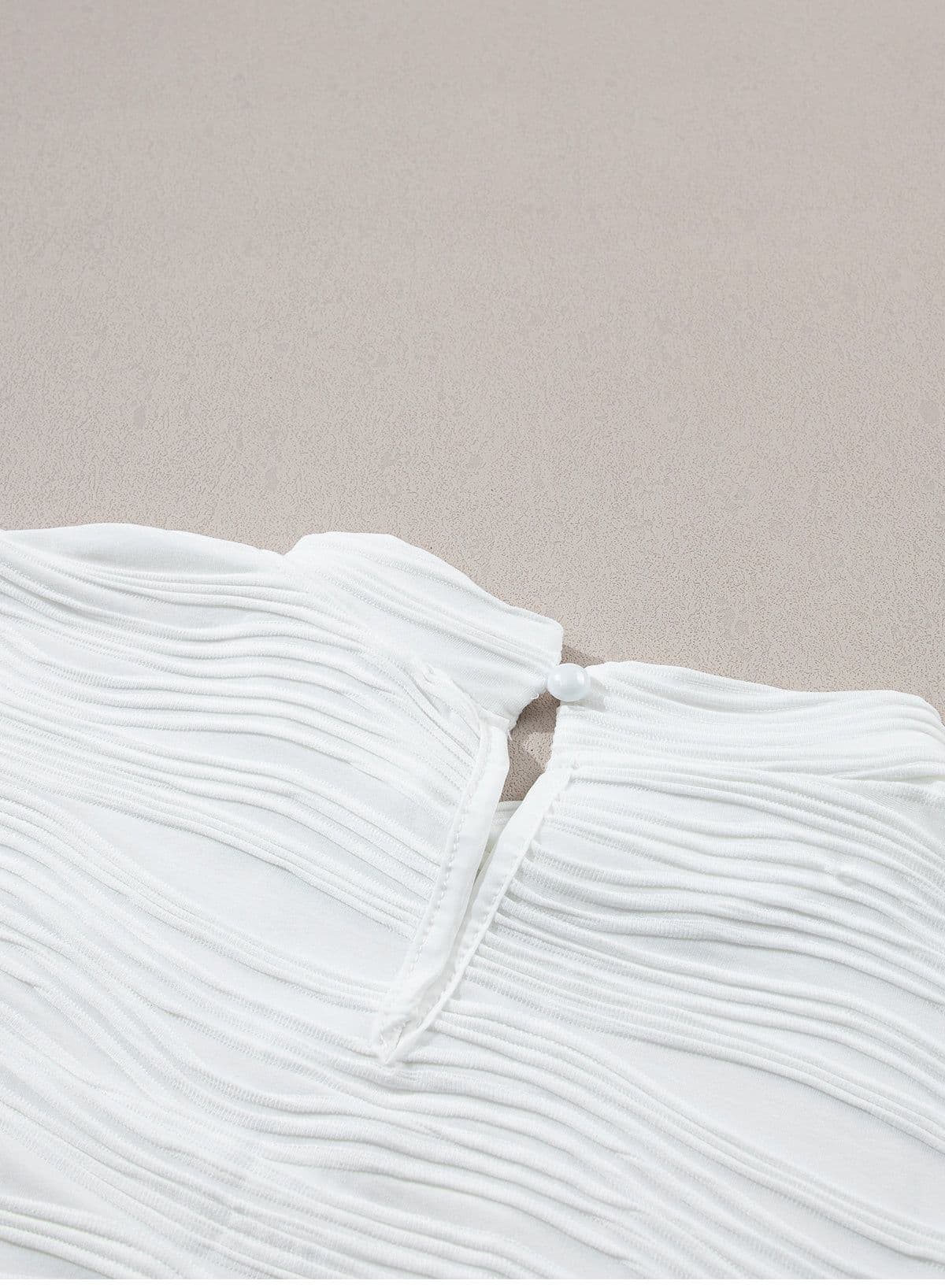 image-White Wavy Textured Mock Neck Cap Sleeve Top