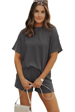 image-Phalaenopsis Ribbed Textured Knit Loose Fit Tee and Shorts Set