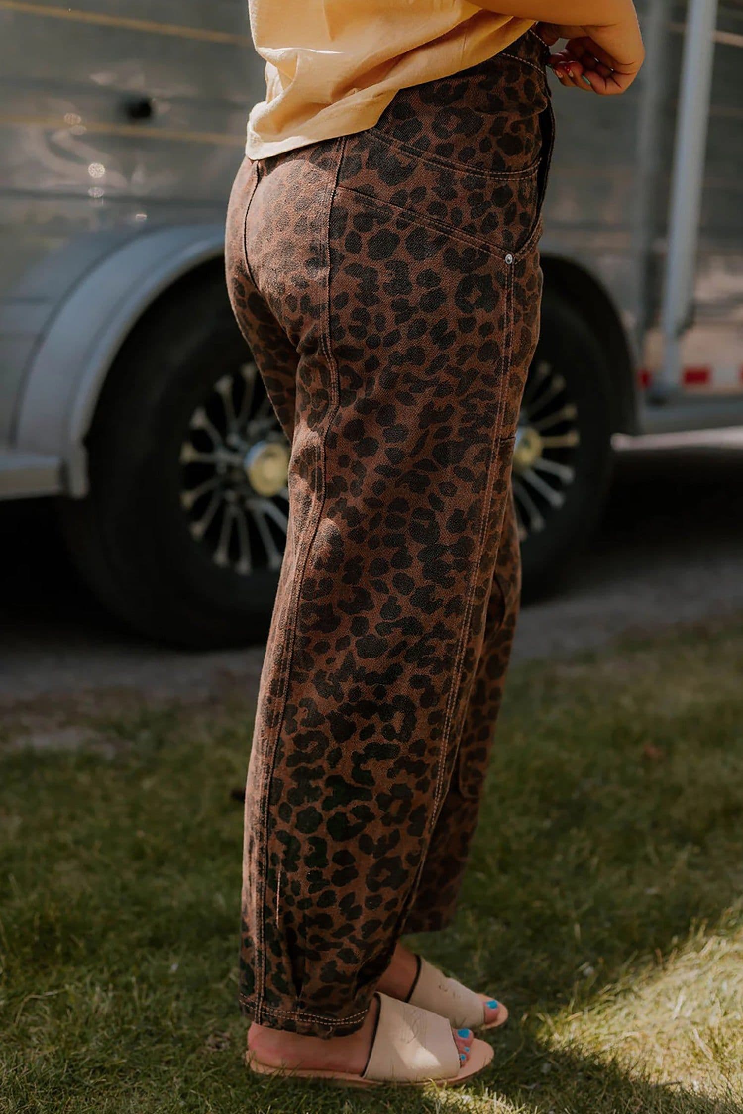 image-Brown Leopard Print Barrel Jeans - High Rise
