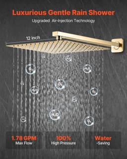 image-VEVOR Shower Faucet Set, Rainfall Bathroom Shower System with 12-Inch Square Rain Shower Head and Handheld Spray, Wall Mounted Bath Fixtures with Brass Valve and Trim Kit, Brushed Gold