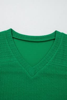 image-Beige Twisted Knit V Neck T Shirt