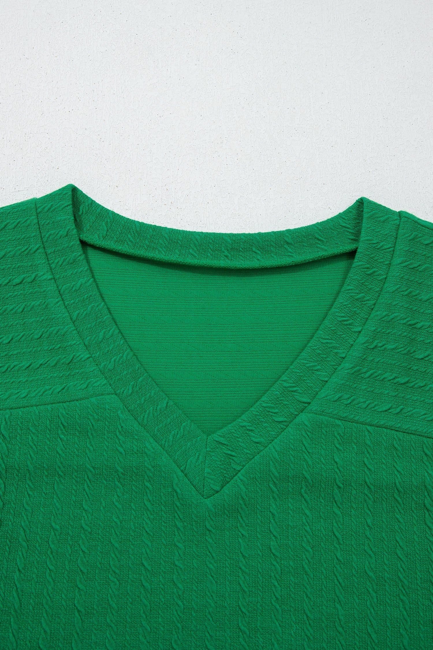 image-Beige Twisted Knit V Neck T Shirt