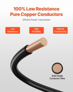 image-VEVOR 12 AWG Solid THHN Wire, 100% OFC Copper Electrical Building Wire with Nylon Jacket PVC Insulation, Rated for Up to 600 Volts, Heavy-Duty for Residential, Industrial, Commercial, Black (100 Feet)