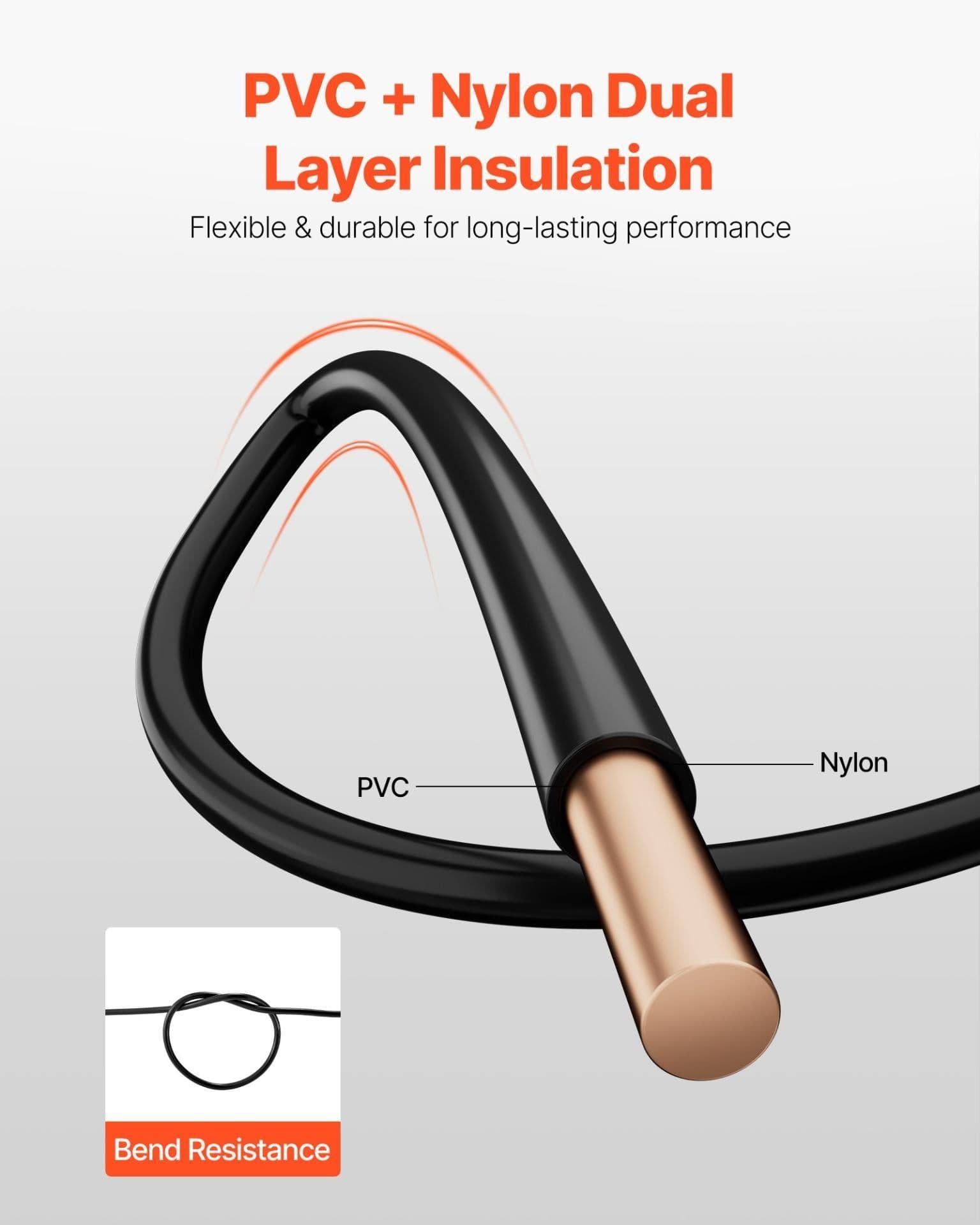 image-VEVOR 12 AWG Solid THHN Wire, 100% OFC Copper Electrical Building Wire with Nylon Jacket PVC Insulation, Rated for Up to 600 Volts, Heavy-Duty for Residential, Industrial, Commercial, Black (100 Feet)